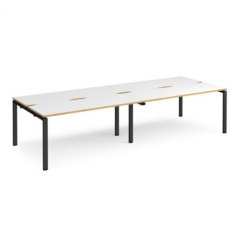 Adapt double back to back desks 3200mm x 1200mm - black frame White Top with oak edging - E3212-K-WO