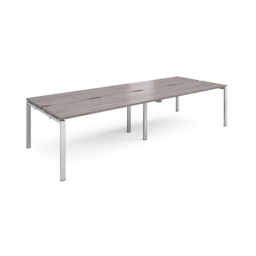 Adapt double back to back desks 3200mm x 1200mm - silver frame Grey Oak Top - E3212-S-GO