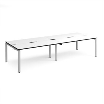 Adapt double back to back desks 3200mm x 1200mm - silver frame White Top black edge - E3212-S-WK