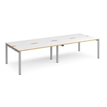 Adapt double back to back desks 3200mm x 1200mm - silver frame White Top with oak edging - E3212-S-WO