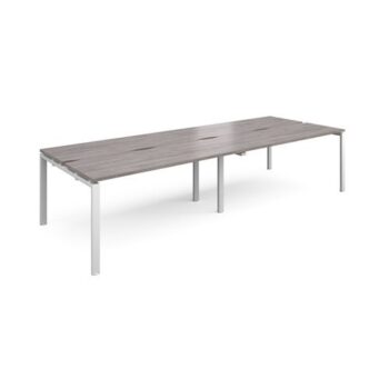 Adapt double back to back desks 3200mm x 1200mm - white frame Grey Oak Top - E3212-WH-GO