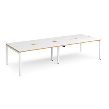 Adapt double back to back desks 3200mm x 1200mm - white frame White Top with oak edging - E3212-WH-WO