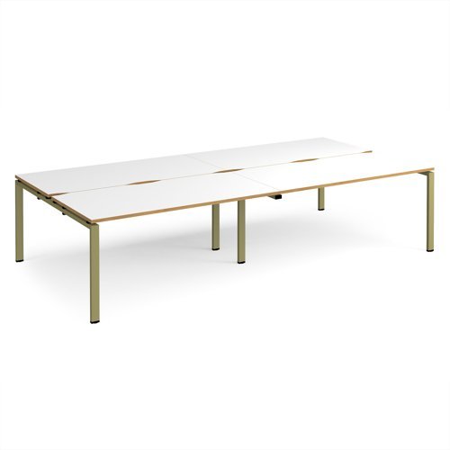 Adapt double back to back desks 3200mm x 1600mm - green frame White Top oak edge - E3216-GN-WO