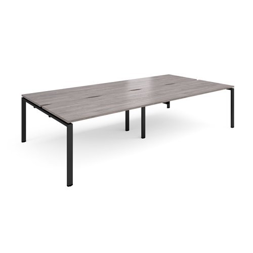 Adapt double back to back desks 3200mm x 1600mm - black frame Grey Oak Top - E3216-K-GO