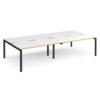 Adapt double back to back desks 3200mm x 1600mm - black frame White Top with oak edging - E3216-K-WO