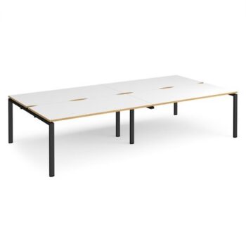 Adapt double back to back desks 3200mm x 1600mm - black frame White Top with oak edging - E3216-K-WO