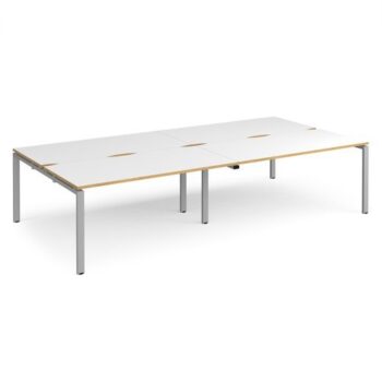 Adapt double back to back desks 3200mm x 1600mm - silver frame White Top with oak edging - E3216-S-WO