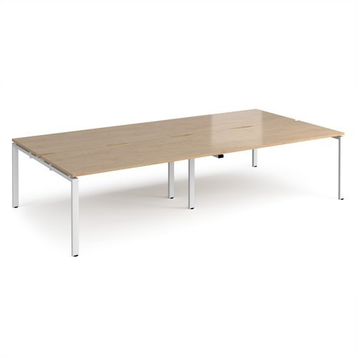 Adapt double back to back desks 3200mm x 1600mm - white frame Kendal Oak Top - E3216-WH-KO
