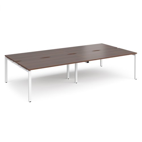 Adapt double back to back desks 3200mm x 1600mm - white frame Walnut top - E3216-WH-W