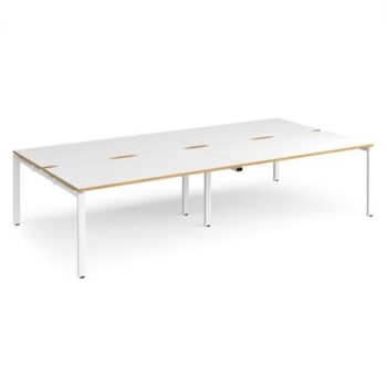 Adapt double back to back desks 3200mm x 1600mm - white frame White Top with oak edging - E3216-WH-WO