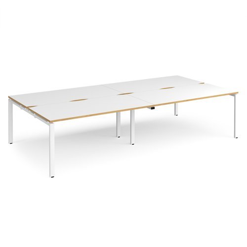 Adapt double back to back desks 3200mm x 1600mm - white frame White Top with oak edging - E3216-WH-WO