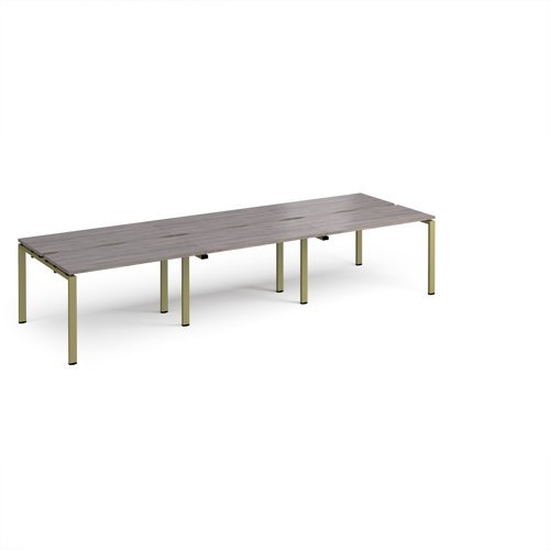 Adapt triple back to back desks 3600mm x 1200mm - green frame Grey Oak Top - E3612-GN-GO