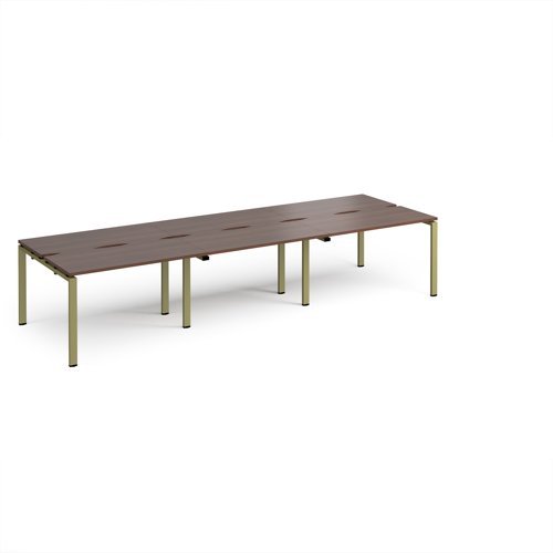 Adapt triple back to back desks 3600mm x 1200mm - green frame Walnut top - E3612-GN-W