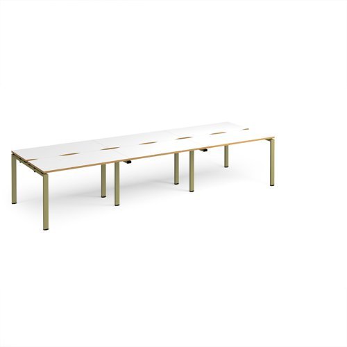 Adapt triple back to back desks 3600mm x 1200mm - green frame White Top oak edge - E3612-GN-WO