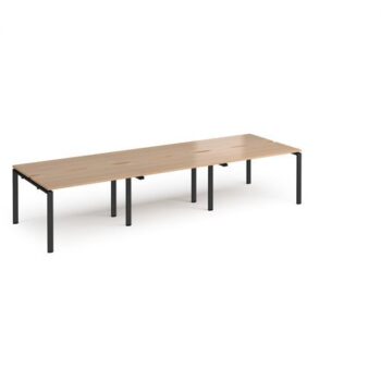 Adapt triple back to back desks 3600mm x 1200mm - black frame Beech top - E3612-K-B