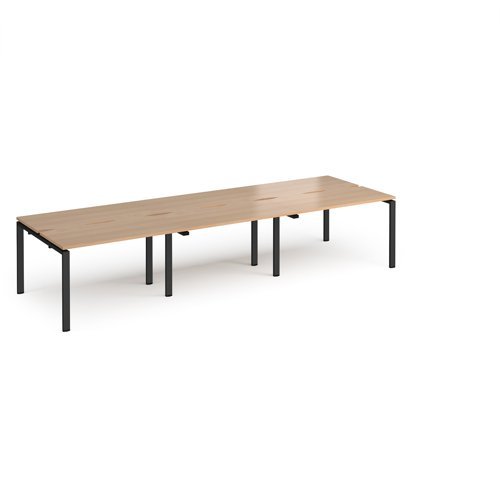 Adapt triple back to back desks 3600mm x 1200mm - black frame Beech top - E3612-K-B