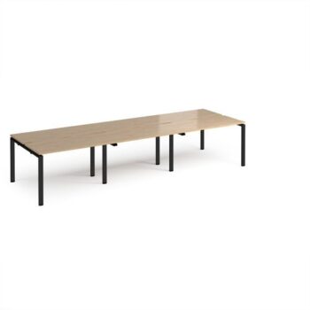 Adapt triple back to back desks 3600mm x 1200mm - black frame Kendal Oak Top - E3612-K-KO