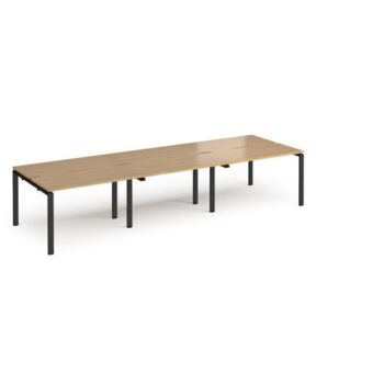 Adapt triple back to back desks 3600mm x 1200mm - black frame Oak Top - E3612-K-O