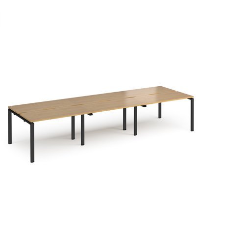Adapt triple back to back desks 3600mm x 1200mm - black frame Oak Top - E3612-K-O