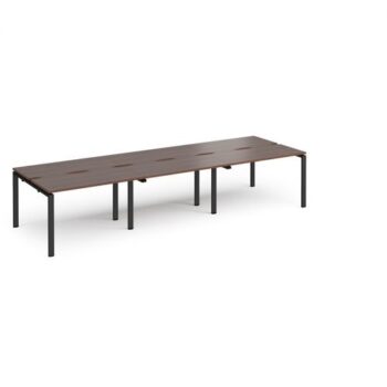 Adapt triple back to back desks 3600mm x 1200mm - black frame Walnut top - E3612-K-W