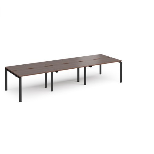 Adapt triple back to back desks 3600mm x 1200mm - black frame Walnut top - E3612-K-W