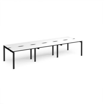 Adapt triple back to back desks 3600mm x 1200mm - black frame White Top black edge - E3612-K-WK