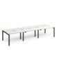 Adapt triple back to back desks 3600mm x 1200mm - black frame White Top with oak edging - E3612-K-WO