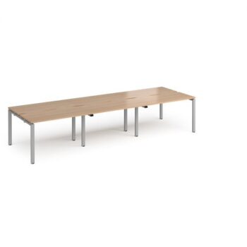 Adapt triple back to back desks 3600mm x 1200mm - silver frame Beech top - E3612-S-B