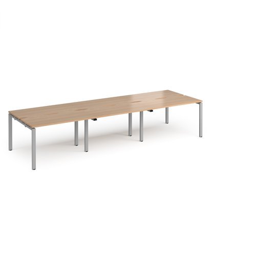 Adapt triple back to back desks 3600mm x 1200mm - silver frame Beech top - E3612-S-B