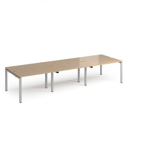 Adapt triple back to back desks 3600mm x 1200mm - silver frame Kendal Oak Top - E3612-S-KO