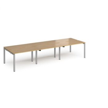 Adapt triple back to back desks 3600mm x 1200mm - silver frame Oak Top - E3612-S-O