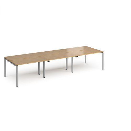 Adapt triple back to back desks 3600mm x 1200mm - silver frame Oak Top - E3612-S-O