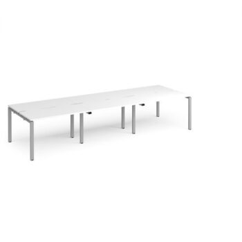 Adapt triple back to back desks 3600mm x 1200mm - silver frame White Top - E3612-S-WH