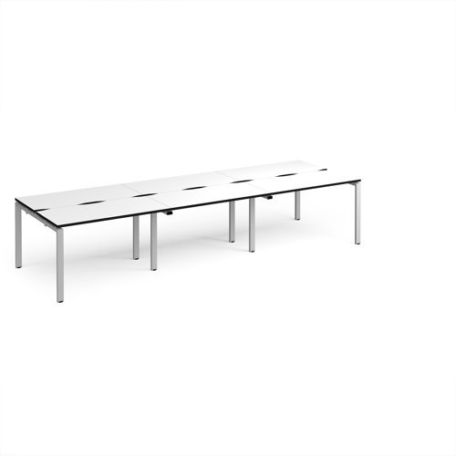 Adapt triple back to back desks 3600mm x 1200mm - silver frame White Top black edge - E3612-S-WK