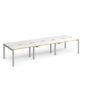 Adapt triple back to back desks 3600mm x 1200mm - silver frame White Top with oak edging - E3612-S-WO