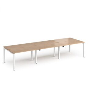 Adapt triple back to back desks 3600mm x 1200mm - white frame Beech top - E3612-WH-B