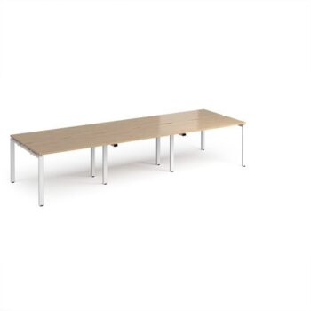 Adapt triple back to back desks 3600mm x 1200mm - white frame Kendal Oak Top - E3612-WH-KO