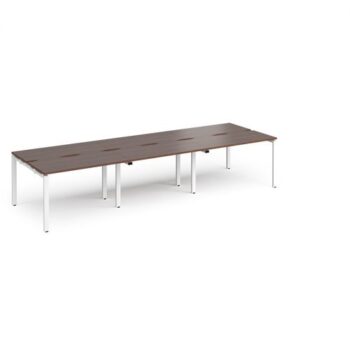 Adapt triple back to back desks 3600mm x 1200mm - white frame Walnut top - E3612-WH-W