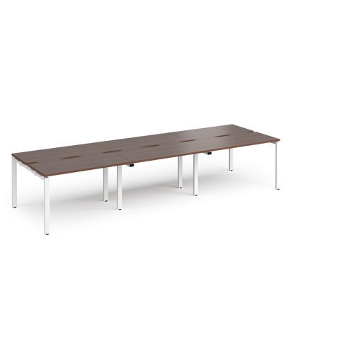 Adapt triple back to back desks 3600mm x 1200mm - white frame Walnut top - E3612-WH-W