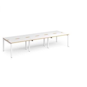 Adapt triple back to back desks 3600mm x 1200mm - white frame White Top with oak edging - E3612-WH-WO