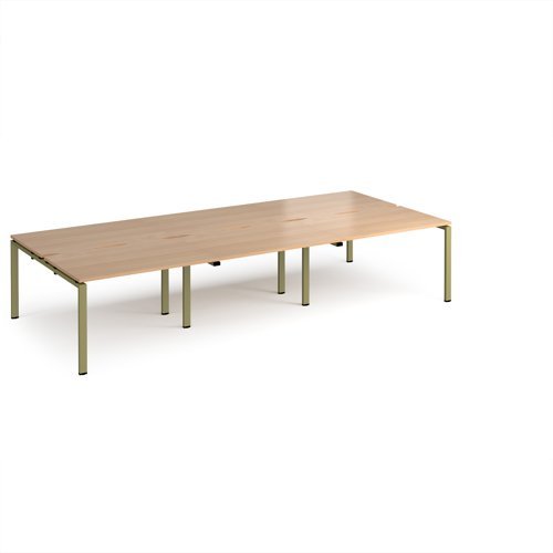 Adapt triple back to back desks 3600mm x 1600mm - green frame Beech top - E3616-GN-B
