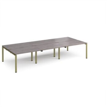 Adapt triple back to back desks 3600mm x 1600mm - green frame Grey Oak Top - E3616-GN-GO