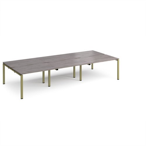 Adapt triple back to back desks 3600mm x 1600mm - green frame Grey Oak Top - E3616-GN-GO