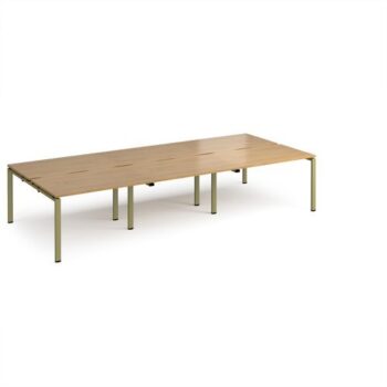Adapt triple back to back desks 3600mm x 1600mm - green frame Oak Top - E3616-GN-O