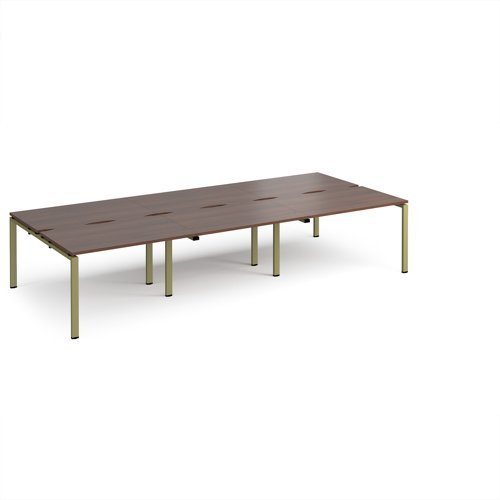 Adapt triple back to back desks 3600mm x 1600mm - green frame Walnut top - E3616-GN-W