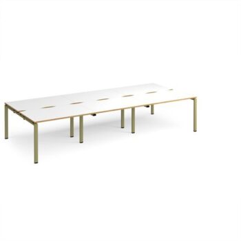 Adapt triple back to back desks 3600mm x 1600mm - green frame White Top oak edge - E3616-GN-WO