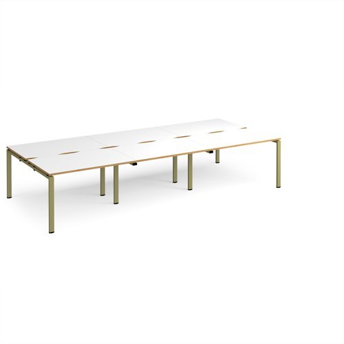 Adapt triple back to back desks 3600mm x 1600mm - green frame White Top oak edge - E3616-GN-WO