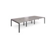 Adapt triple back to back desks 3600mm x 1600mm - black frame Grey Oak Top - E3616-K-GO