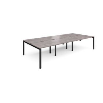 Adapt triple back to back desks 3600mm x 1600mm - black frame Grey Oak Top - E3616-K-GO