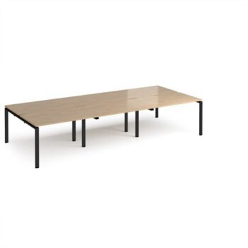 Adapt triple back to back desks 3600mm x 1600mm - black frame Kendal Oak Top - E3616-K-KO